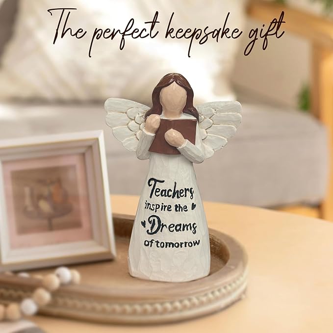 Teacher Appreciation Gifts, Thank You or Retirement Gifts for Women Teacher, Mothers Day Teachers Gift, Angel Hand-Painted Figurines Statue, 5.9 Inches Resin Doll Tabletop