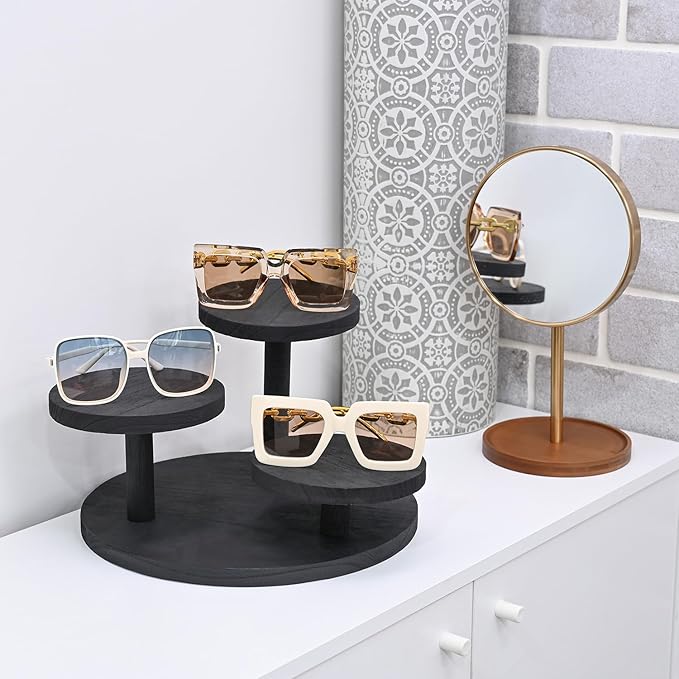Ikee Design 3-Tier Wooden Display Riser for Jewelry, Wooden Jewelry and Figurine Display Risers, Wood Riser for Decor, Multilevel Stand for Action Figures and Home Decor, Black Color