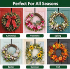 HappyFiller Wreath Hanger for Front Door, 15-25" Adjustable Heavy Duty Metal Hook Holds up to 20 lbs, Large Over the Door Wreath Holder for Christmas, Fall, Halloween Decorations & Home Decor (Black)