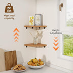 Fun Memories Corner Shelf Wall Mount Set of 2 - Solid Oak Wood Floating Corner Shelf with Cable Hole, 7in Rustic Design for Bedroom, Living Room, Kitchen (Natural)