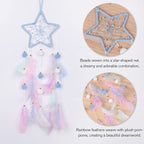 Pretty Jolly Blue Star Kids Dream Catcher Wall Decor Pompom Feather Baby Dreamcatcher Handmade Children Dream Catcher Home Décor Wall Hanging for Nursery Bedroom Boys Girls Birthday Gift-25.6in