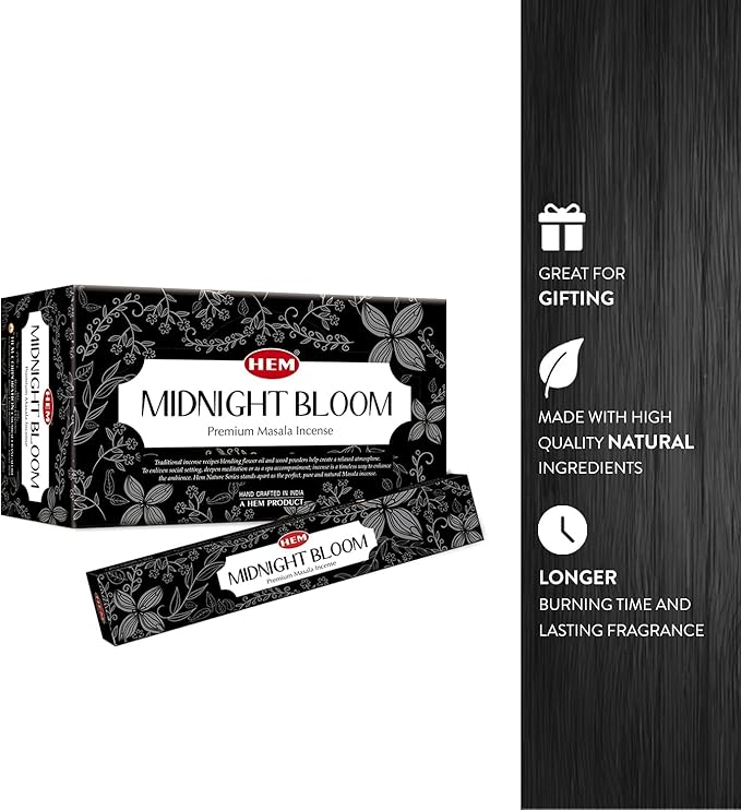HEM Midnight Bloom Natural Masala Relaxing Incense Sticks - 12 Packets (15g Each)