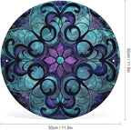 Wall Picture, with Stained Glass Pattern Printed Circular Iron Hanging Picture,Wall Art Decor,Home for Bedroom Living Room Bathroom Decor,Iron Painting 11.8X11.8 in