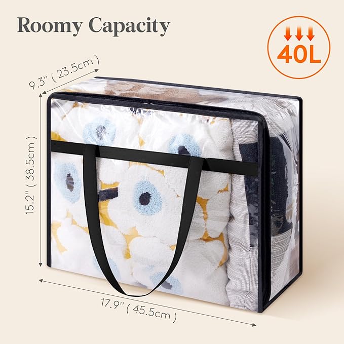 Lifewit 12 Pack Clear Clothes Storage Bags, 40L Plastic Blanket Storage Bag, Vinyl Foldable Moving Bags with Zipper, Closet Organizers and Storage Containers for Bedding, Duvet, Comforter