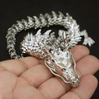 LIYAOLI 3D Printed Metal Articulated Dragon 2024 Silver Chinese Dragon Statue 9 Inch Flexible Joints Luck Statue Decor for Home Office Desk Decoration