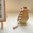 OMISHE Wood Bead Garland with Tassels 61 Inches, Decorative Beads Decor, Boho Farmhouse Wooden Beads Garland for Home Tiered Tray Decor, Navy Blue