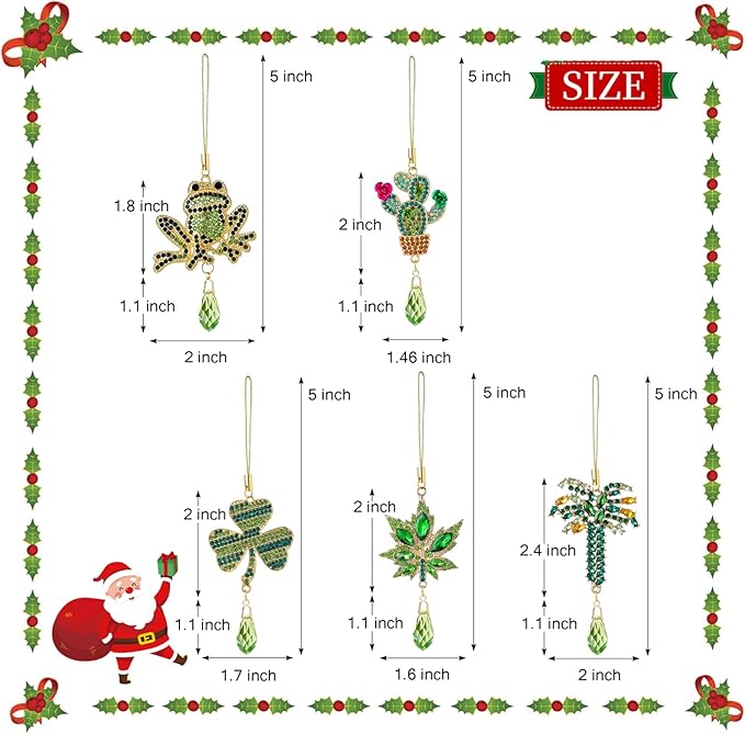 5Pcs Hanging Christmas Ornaments Christmas Tree Green Crystal Drop Pendant for Xmas Wedding Party Gifts Crystal Suncatchers Indoor Home Decor