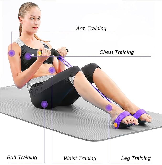 Resistance Band with Pedal Handle 6 Tube Elastic Natural Latex Pull Rope Fitness Bands for Leg Arm Abdomen Waist Stretching Exercising Training