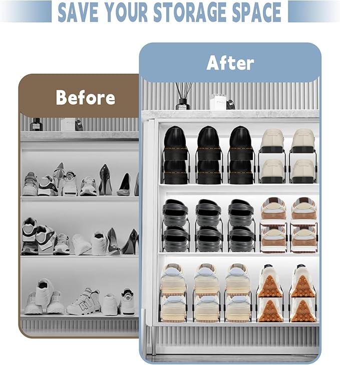 CiBiZi Shoe Slots Organizer 6Pack Metal Shoe Stackers for a Pair of Shoes Double Layer Shoe Holder Shoe Storage Closet Organizers Shoe Space Saver Organizador de Zapatos Black