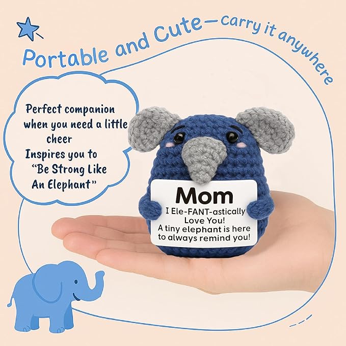 Gifts for Mom from Daughter Son, Handmade Crochet Elephant Doll, Cute Emotional Support Animal Mom Gift, Inspirational Mother Appreciation Gift,Birthday Gifts Idea