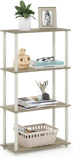 Furinno Turn-N-Tube 4-Tier Multipurpose Shelf Display Rack, Round Tubes, Sonoma Oak/White
