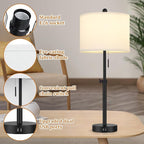 Kondras Table Lamp for Bedroom Set of 2, 23" to 30" Height Adjustable Bedside Lamp with 2 USB Ports, Black Nightstand Lamp with White Shade, Modern Pull Chain Table Lamp for Living Room End Table