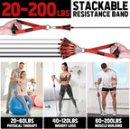 WALITO Resistance Bands Set - Exercise Bands with Handles, Door Anchor, Legs Ankle Straps, for Heavy Resistance Training, Physical Therapy, Muscle Training, Yoga, Home Workouts, Gym