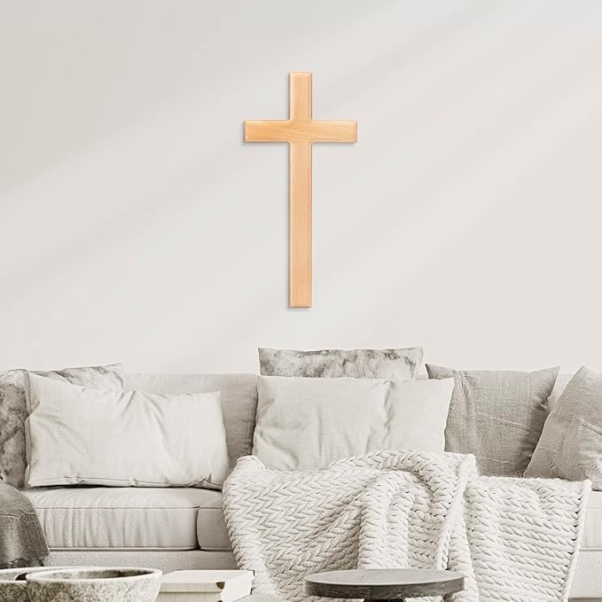 ARCHOBAN Wooden Crosses Wall Decor, 12 Inch Catholic Wall Cross Decorations for Home, Light Brown