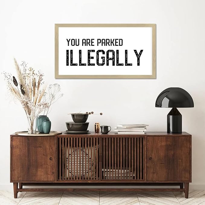 Bible Quotes 12x22in Wooden Wall Art Sign with Positive Saying You Are Parked Illegally Rustic Chic Style Beige Frame Wooden Plaque Birthday Housewarming Gift for Cottage Farmhouse Porch Wall Decor
