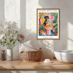 Funny Dachshund Bathroom Wall Art Henri Matisse Dog Bathroom Wall Decor Picture, Cute Puppy Animal Reading Newspaper in Toilet Poster Painting Canvas Print 12x16 inch Wood Framed
