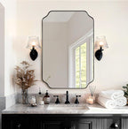 ANDY STAR Matte Black Mirror 26x38 Inch, Scalloped Wall Mirror, Unique Rectangular Bathroom Mirror in Premium Stainless Steel Metal Frame 1’’ Deep, Hangs Vertically/Horizontally