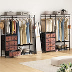 Auromie Heavy Duty Clothes Rack with 5 Drawers & 4 Storage Shelves, 70.9Hx59.1W Clothing Rack with 2 Hanging Rods, Wardrobe Closet Racks with 5 Hooks, Freestanding Garment Racks (Rustic Brown)