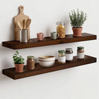 Homeforia 30inch Walnut Floating Shelves for Wall Mounted, High End Solid Real Wood 30 in Floating Shelf, Dark Brown Wooden 30 inch Long Floating Shelves, Heavy Duty Bracket, 30 X 6.5 X 1.75, Set of 2