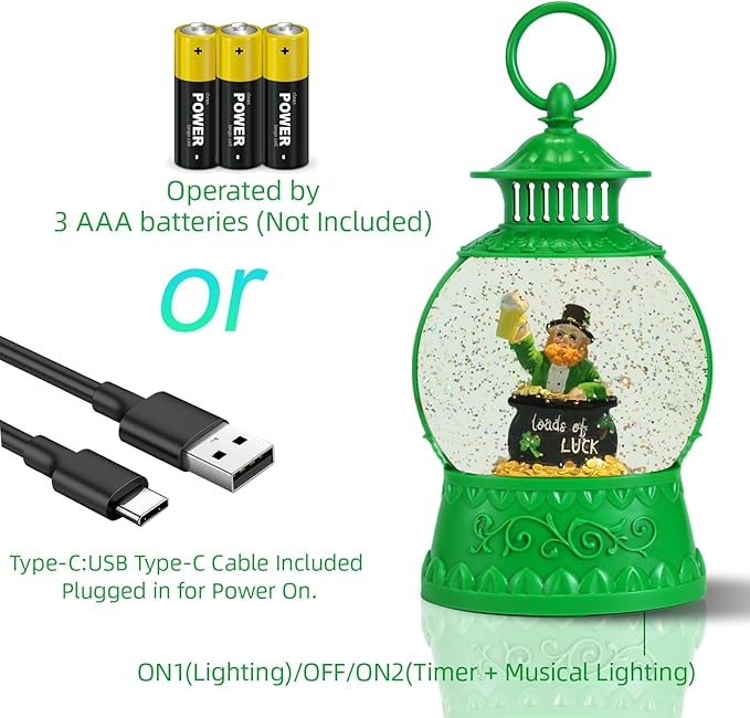 St Patricks Day Snow Globe Decor,St Patricks Day Light Up Snow Globe 6H Timer, USB/Battery Operated,St Patricks Day Home Party Decor