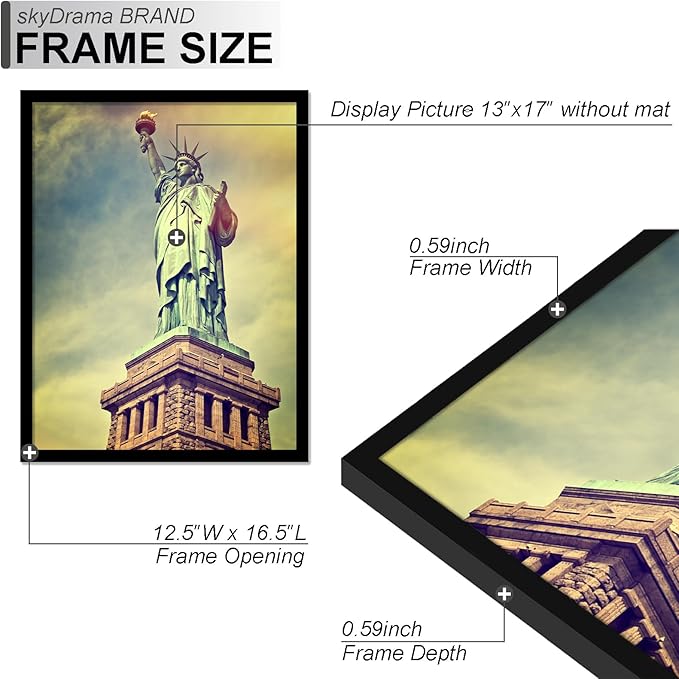 100% Solid Wood 13x17 Picture Frame Set of 2, Black Frame for 13 x 17 Inch Picture Poster Photo, Light Weight 13 by 17 HQ Matte Black Frame for Wall - 2 Pack/Black/13 x17