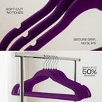 Utopia Home Velvet Hangers 50 Pack – Luxury Non-Slip Slim Pant & Coat Hangers, Strong Space-Saving Clothes Hangers with Pants Bar and 360° Swivel Hook – Purple