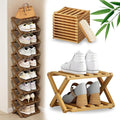 DDRIC The 9-Tier No-Assembly Bamboo Rack, Foldable 9 Tier Bamboo Shoe Rack with Collapsible Vertical Design, Space-Saving Shoe Storage Shelf for Entryway Closet Dorm, No-Tool Assembly (Nuture,2)