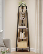 CHOEZON Corner Shelf, 5-Tier Ladder Corner Shelf, Ladder Bookshelf, 59.6" Tall Vertical Display Stand, Metal Frame Bookshelf, for Living Room, Bedroom, Kitchen, Greige and Black TCJ20BG