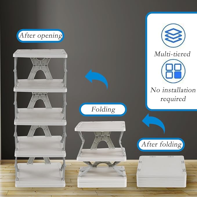 Foldable Shoes Organizer, 5-Tier Vertical Shoe Rack, Narrow Shoe Storage for Entryway, Front Door, Closet, Bedroom, Hallway