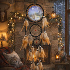 Wowagoga Dream Catcher Indian Style Oil Painting Wolf Hand-Woven Car Pendant Wall Hanging Home Decorations (Wolf)
