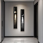 Framed Long Narrow Vertical Moon Wall Art Set of 2, Modern Black White Gold Bright Art Prints Paintings, Night Sea Landscape Pictures for Living Room Entryway Hallway Dining Room Bedroom Wall Decor