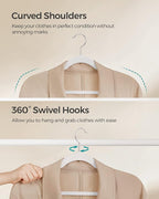 SONGMICS Velvet Hangers 50 Pack, Non-Slip Clothes Hangers with Shoulder Notches, Pants Bar, 360° Swivel Hook, Space-Saving, for Closet, Cloud White UCRF029W05