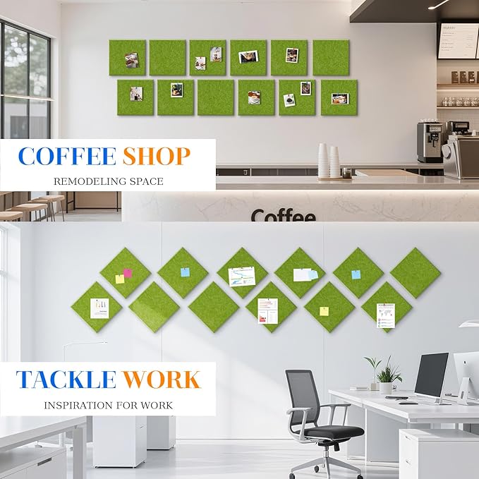 DOLLAR BOSS Large Cork Board for Wall 48" x 36" x 0.5" Bulletin Board 12 Packs Corkboard Tiles Self Adhesive Felt Wall Tiles for Office Home School, Green