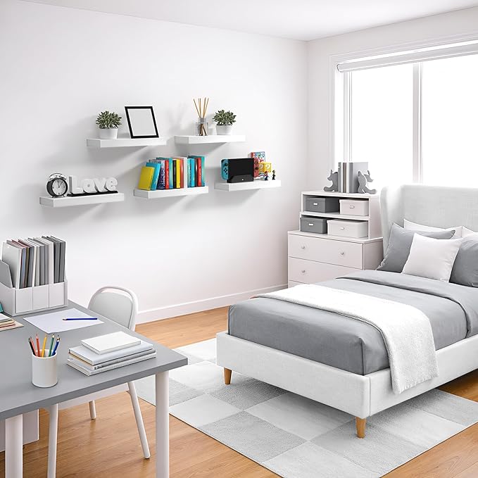 Sorbus Floating Shelves for Wall – 16 Inch Floating Shelf for Kitchen, Bedroom, Living Room, Bathroom, Home & Wall Decor - Mounted Bathroom Shelves with Invisible Brackets (White, 3 Pack)