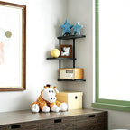 Love-KANKEI Corner Shelf Wall Mount of 3 Tier Rustic Wood Floating Shelves for Bedroom Living Room Bathroom Kitchen Office and More Black