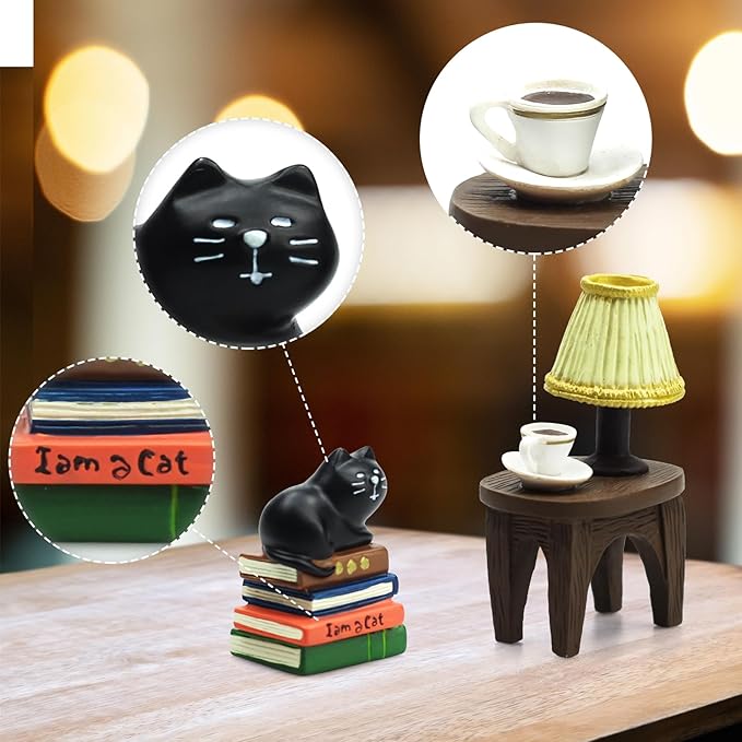 RAQWI Cute Mini Cat on Books Figurine Resin Cat for Office, Home Decoration Perfect Cute Cat Gift for Cat Lovers