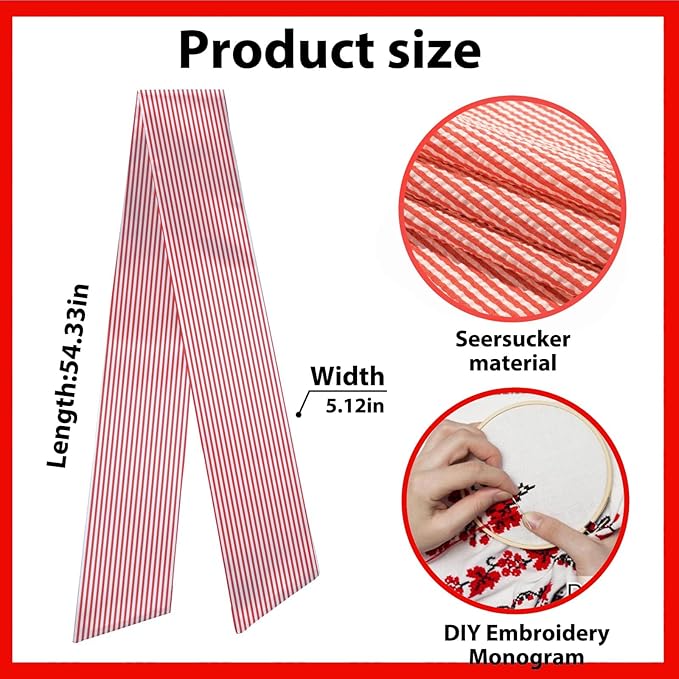 Christmas Wreath Sash for Front Door, Red Stripes Seersucker Sash Holiday Wreath Accessories for Home Wedding Birthday Decorations