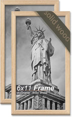 Natural Solid Wood 6x11 Picture Frame, Display 6 x 11 Inch Picture Poster Photo, Vertical & Horizontal Wall Hanging - 2 Pack/Natural/6"x11"