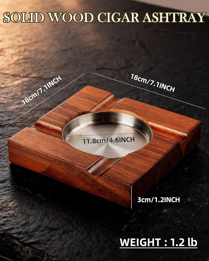 Father Day Gifts Wood Cigar Ashtray Cigarettes Ashtrays for Indoor Outdoor Patio Home Office Use Square Wooden Brown Cigar Ash Tray Father s Day Gift Ideas for Men with GIFT BOX(Large Size)