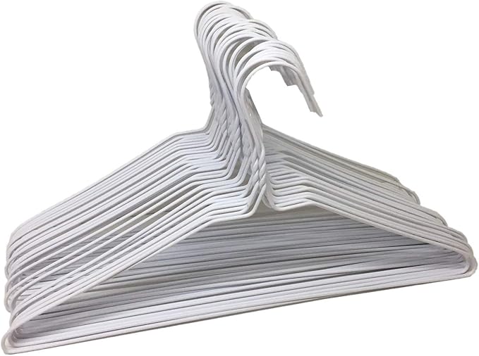 Pack of 30 Wire Hangers Steel Metal Drip Dry Coat Clothes Hangers -Metal Coat Hangers are Made of Stress-Hardened 13 -Gauge Steel Wire with a Thin Plastic (NOT Lacquer) Coating.