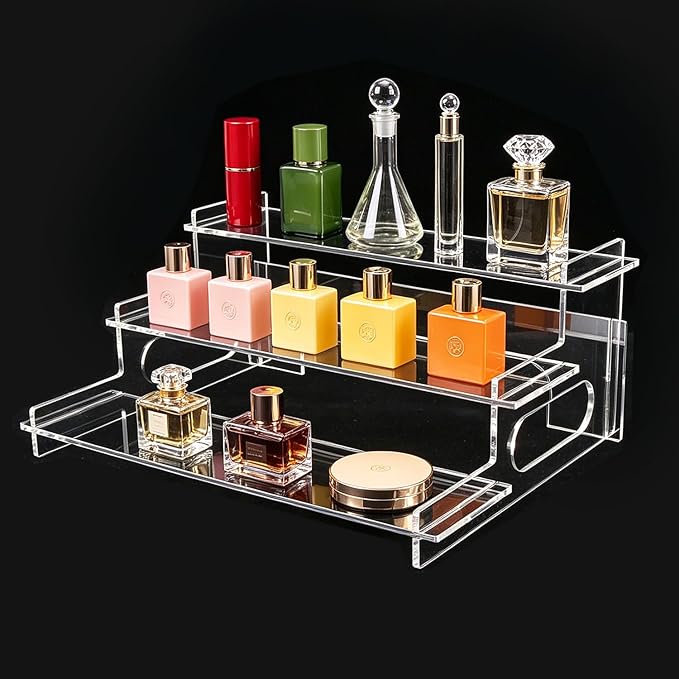Clear Acrylic Display Risers – 3-Tier Shelf Stand for Cupcakes, Perfume, Figures, Collectibles & Desserts – Decorative Organizer for Party, Vanity, or Retail Display(Large)