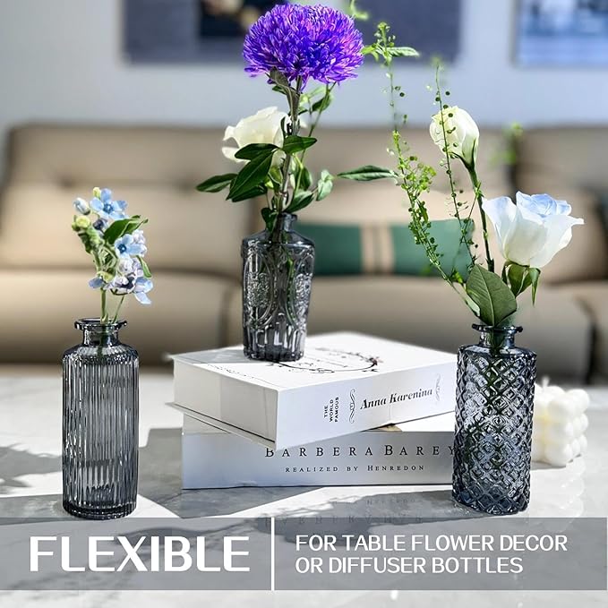 Mini Bud Vases As Wedding Centerpieces for Tables,Clear Bud Vases for Flowers,Small Flower Vases Suitable for Birthday Party,Anniversary,Wedding Reception,Baby Shower (Black, 12PCS)