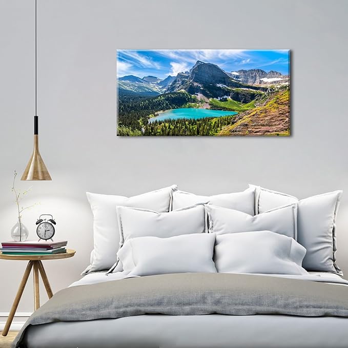 Glacier National Park Wall Art Saint Mary Lake Landscape Canvas Wall Decor Mountain Scenery Pictures Prints Painting Modern Nature Photography Artwork for Living Room Bedroom Home Decorations 20x40"