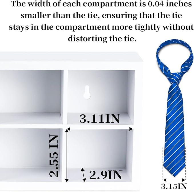 Tie Rack, Bamboo Wall Mounted Tie Box or for Closet Drawer Organizer, 2 Pack 16 Compartments, Storage for Dressing Room, Bedroom, Men Closets - Ties, Belt, Briefs, Socks