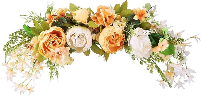 DULRLLY Artificial Peony Flower Swag, 30 in Wedding Arch Flowers, Faux Floral Swag for Lintel, Over The Door Decorative Swag, Rustic Artificial Floral Swag for Home Decor (4)