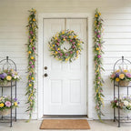 70-Inch Spring Summer Flower Garland for Mantle, Floral Garland with Colorful Wildflowers, Forsythia & Lavender Flowers for Decor, All Year Round Artificial Flower Garlands for Home Decor