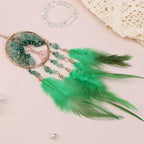 Pretty Jolly Small Tree of Life Crystal Stone Dream Catchers Green Feathers Mini Dreamcatchers for Cars Rear View Mirror Hanging Decoration Good Luck Travel Charm Bedroom Ornaments for Women Girls