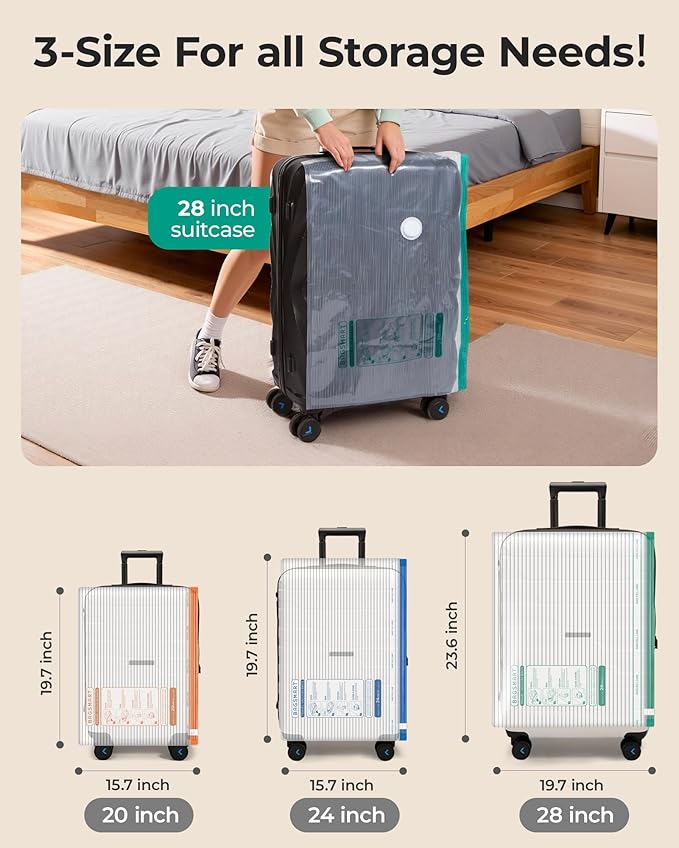 BAGSMART Vacuum Storage Bags for Travel with Rechargeable Air Pump, Portable Space Saver Bags for Travel & Home, Vacuum Compression Seal Bag for Clothing, Blanket, 18 Pack Gray