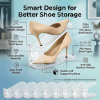 14 Pack Shoe Slot Organizer, Double Layer Space Saver, 3 Levels Adjustable, Durable and Stackable Shoe Holder for Sneakers Heels and Flat.