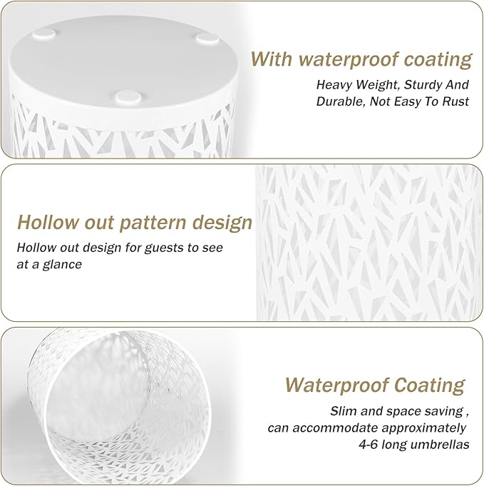 Umbrella Holder Bin Waterproof Umbrella Storage Rack Indoor Walking Stick Holder Metal Rack Freestanding Umbrella Stand Round Umbrella Holder for Home Entryway Office Hotel (white)